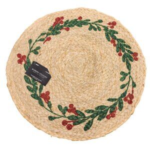 NEW Robert Stanley Christmas Holly Berry Round Placemats 14 Inch 100% Jute